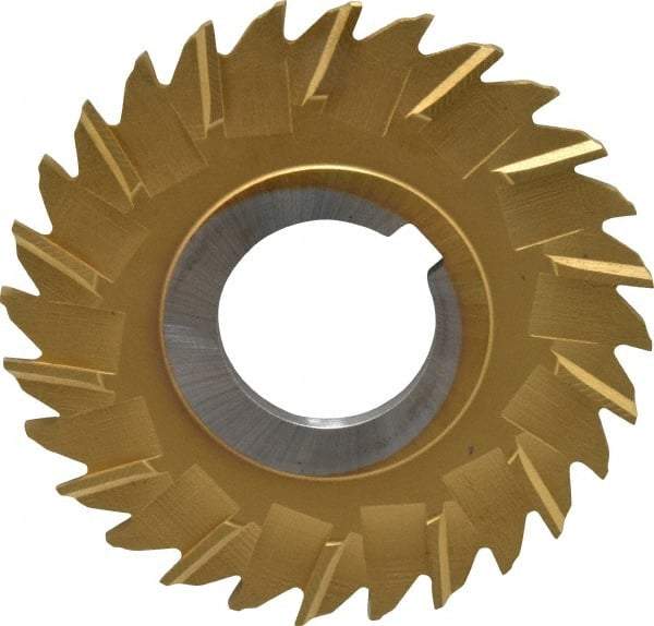 Made in USA - 3" Blade Diam x 1/8" Blade Thickness, 1" Hole, 28 Teeth, Cobalt Side Chip Saw - Staggered Tooth, Arbor Connection, Right Hand Cut, TiN, with Keyway - Industrial Tool & Supply