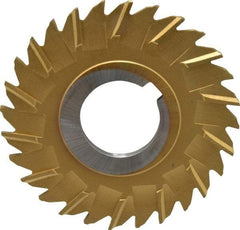 Made in USA - 3" Blade Diam x 1/8" Blade Thickness, 1" Hole, 28 Teeth, Cobalt Side Chip Saw - Staggered Tooth, Arbor Connection, Right Hand Cut, TiN, with Keyway - Industrial Tool & Supply