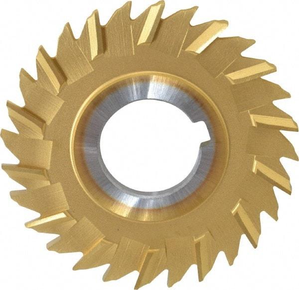 Made in USA - 3" Blade Diam x 3/16" Blade Thickness, 1" Hole, 28 Teeth, Cobalt Side Chip Saw - Staggered Tooth, Arbor Connection, Right Hand Cut, TiN, with Keyway - Industrial Tool & Supply