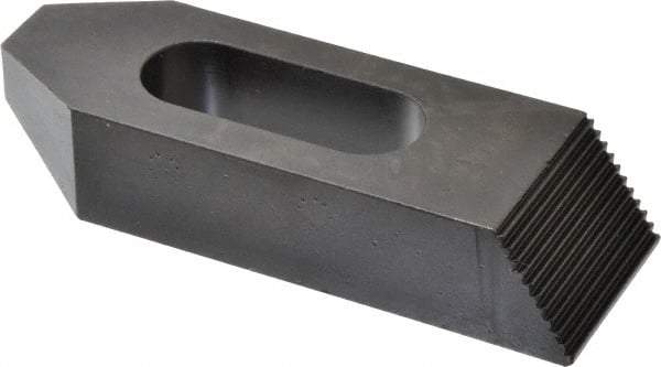 Gibraltar - 7/8, 1" Stud, Steel, Serrated Strap Clamp - 1-11/16" Travel, 6" OAL x 2" Wide x 1-1/4" High, Black Oxide Finish, Tapered Nose - Industrial Tool & Supply