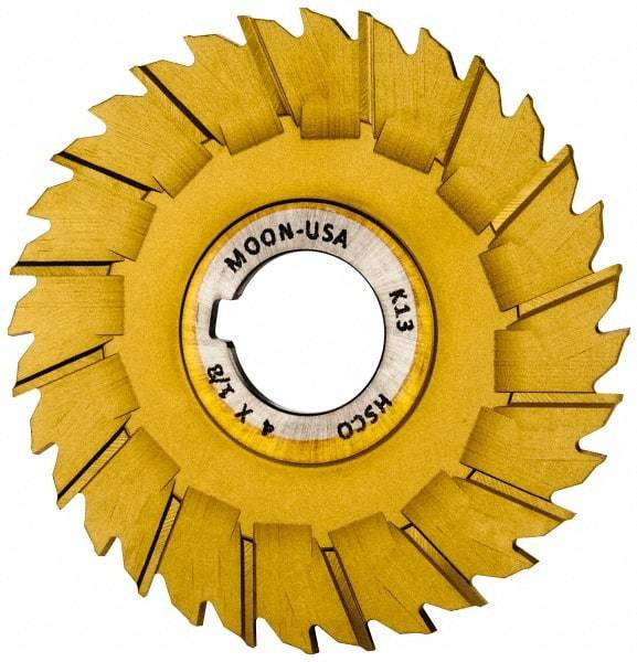 Made in USA - 4" Blade Diam x 1/8" Blade Thickness, 1" Hole, 32 Teeth, Cobalt Side Chip Saw - Staggered Tooth, Arbor Connection, Right Hand Cut, TiN, with Keyway - Industrial Tool & Supply