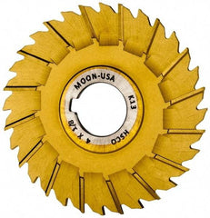 Made in USA - 4" Blade Diam x 1/8" Blade Thickness, 1" Hole, 32 Teeth, Cobalt Side Chip Saw - Staggered Tooth, Arbor Connection, Right Hand Cut, TiN, with Keyway - Industrial Tool & Supply