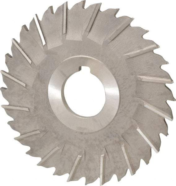 Made in USA - 4" Blade Diam x 5/32" Blade Thickness, 1" Hole, 32 Teeth, Cobalt Side Chip Saw - Staggered Tooth, Arbor Connection, Right Hand Cut, TiN, with Keyway - Industrial Tool & Supply