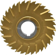Made in USA - 4" Blade Diam x 1/4" Blade Thickness, 1" Hole, 32 Teeth, Cobalt Side Chip Saw - Staggered Tooth, Arbor Connection, Right Hand Cut, TiN, with Keyway - Industrial Tool & Supply