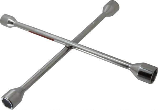 Omega Lift Equipment - 14" Long Cross Shaped Lug Nut Wrench Tire Iron - 11/16, 3/4, 13/16, 7/8" Hex - Industrial Tool & Supply