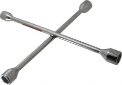 Omega Lift Equipment - 14" Long Cross Shaped Lug Nut Wrench Tire Iron - 11/16, 3/4, 13/16, 7/8" Hex - Industrial Tool & Supply