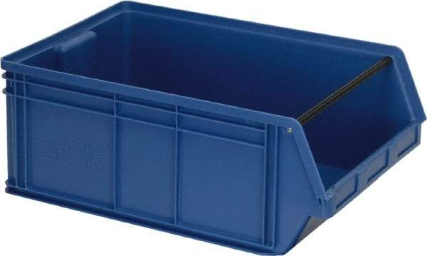 Quantum Storage - 120 Lb. Load Capacity, 19-3/4" Deep, Blue Polyethylene Hopper Stacking Bin - 11-7/8" High x 18-3/8" Wide x 19-3/4" Long - Industrial Tool & Supply