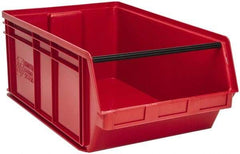 Quantum Storage - 140 Lb. Load Capacity, 29" Deep, Red Polyethylene Hopper Stacking Bin - 11-7/8" High x 18-3/8" Wide x 29" Long - Industrial Tool & Supply