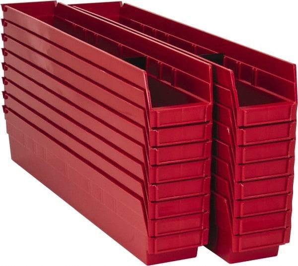 Quantum Storage - 50 Lb. Load Capacity, 23-5/8" Deep, Red Polypropylene Hopper Shelf Bin - 4" High x 4-1/8" Wide x 23-5/8" Long - Industrial Tool & Supply