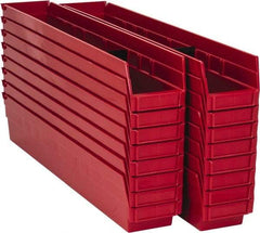Quantum Storage - 50 Lb. Load Capacity, 23-5/8" Deep, Red Polypropylene Hopper Shelf Bin - 4" High x 4-1/8" Wide x 23-5/8" Long - Industrial Tool & Supply
