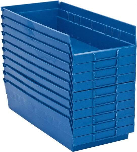 Quantum Storage - 50 Lb. Load Capacity, 17-7/8" Deep, Blue Polypropylene Hopper Shelf Bin - 4" High x 8-3/8" Wide x 17-7/8" Long - Industrial Tool & Supply