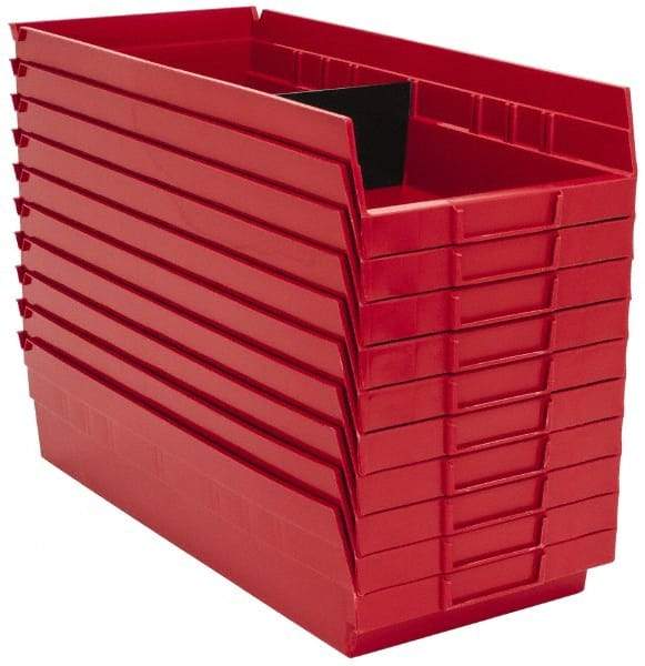 Quantum Storage - 50 Lb. Load Capacity, 17-7/8" Deep, Red Polypropylene Hopper Shelf Bin - 4" High x 8-3/8" Wide x 17-7/8" Long - Industrial Tool & Supply
