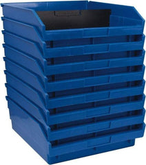 Quantum Storage - 50 Lb. Load Capacity, 11-5/8" Deep, Blue Polypropylene Hopper Shelf Bin - 4" High x 11-1/8" Wide x 11-5/8" Long - Industrial Tool & Supply