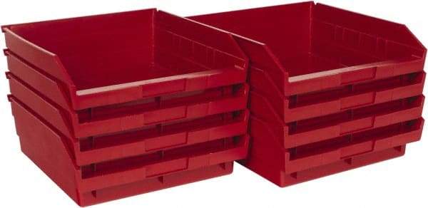 Quantum Storage - 50 Lb. Load Capacity, 11-5/8" Deep, Red Polypropylene Hopper Shelf Bin - 4" High x 11-1/8" Wide x 11-5/8" Long - Industrial Tool & Supply
