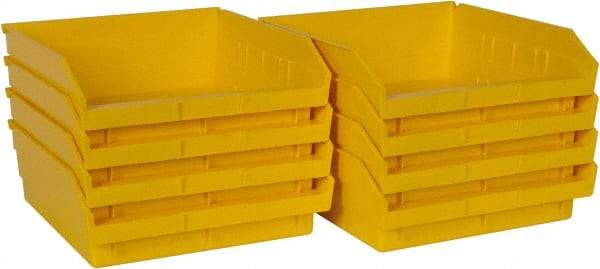 Quantum Storage - 50 Lb. Load Capacity, 11-5/8" Deep, Yellow Polypropylene Hopper Shelf Bin - 4" High x 11-1/8" Wide x 11-5/8" Long - Industrial Tool & Supply