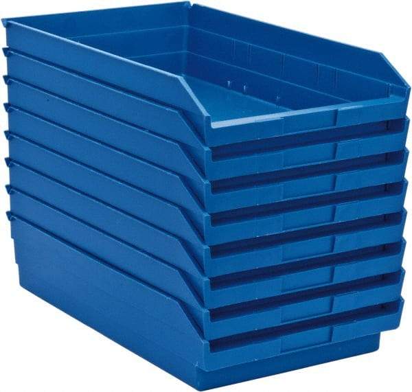 Quantum Storage - 50 Lb. Load Capacity, 17-7/8" Deep, Blue Polypropylene Hopper Shelf Bin - 4" High x 11-1/8" Wide x 17-7/8" Long - Industrial Tool & Supply