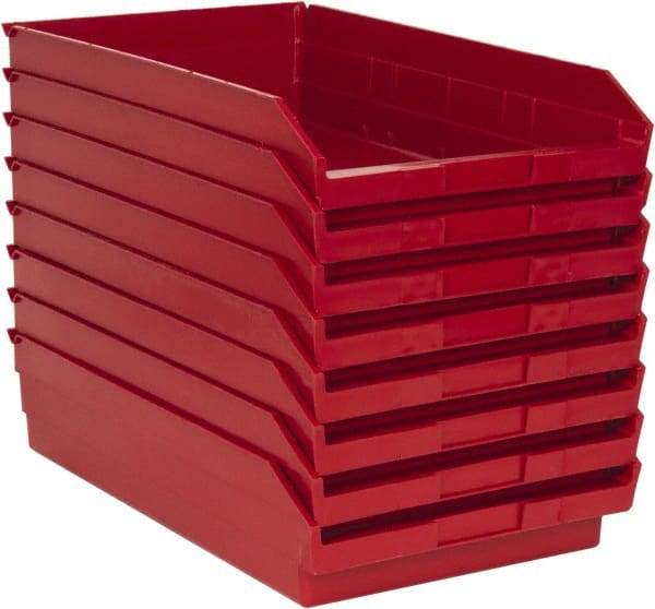 Quantum Storage - 50 Lb. Load Capacity, 17-7/8" Deep, Red Polypropylene Hopper Shelf Bin - 4" High x 11-1/8" Wide x 17-7/8" Long - Industrial Tool & Supply