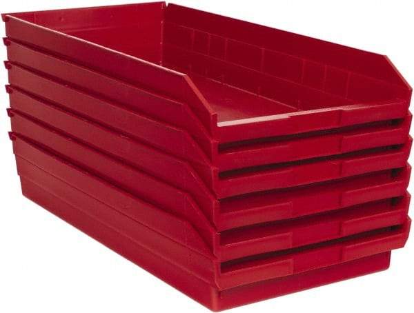 Quantum Storage - 50 Lb. Load Capacity, 23-5/8" Deep, Red Polypropylene Hopper Shelf Bin - 4" High x 11-1/8" Wide x 23-5/8" Long - Industrial Tool & Supply