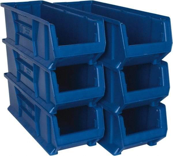 Quantum Storage - 100 Lb. Load Capacity, 23-7/8" Deep, Blue Polypropylene Hopper Stacking Bin - 7" High x 8-1/4" Wide x 23-7/8" Long - Industrial Tool & Supply