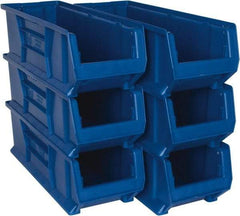 Quantum Storage - 100 Lb. Load Capacity, 23-7/8" Deep, Blue Polypropylene Hopper Stacking Bin - 7" High x 8-1/4" Wide x 23-7/8" Long - Industrial Tool & Supply