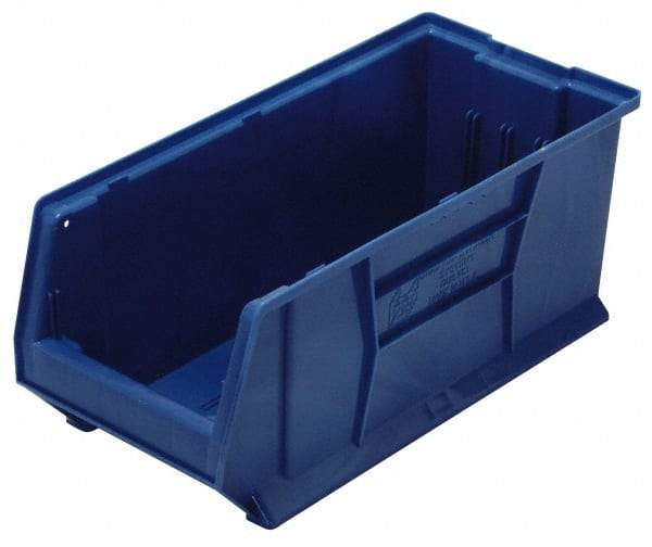 Quantum Storage - 100 Lb. Load Capacity, 23-7/8" Deep, Blue Polypropylene Hopper Stacking Bin - 9" High x 8-1/4" Wide x 23-7/8" Long - Industrial Tool & Supply