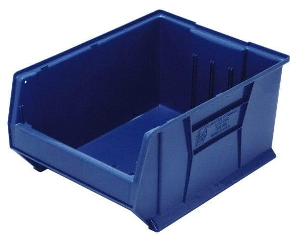 Quantum Storage - 100 Lb. Load Capacity, 23-7/8" Deep, Blue Polypropylene Hopper Stacking Bin - 12" High x 18-1/4" Wide x 23-7/8" Long - Industrial Tool & Supply