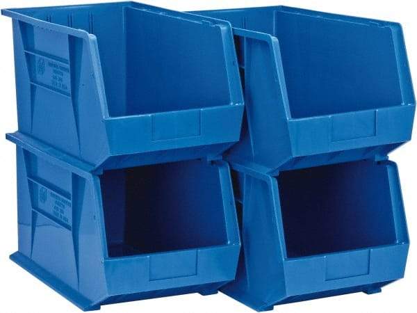 Quantum Storage - 75 Lb. Load Capacity, 18" Deep, Blue Polypropylene Hopper Stacking Bin - 10" High x 11" Wide x 18" Long - Industrial Tool & Supply