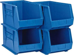 Quantum Storage - 75 Lb. Load Capacity, 18" Deep, Blue Polypropylene Hopper Stacking Bin - 10" High x 11" Wide x 18" Long - Industrial Tool & Supply