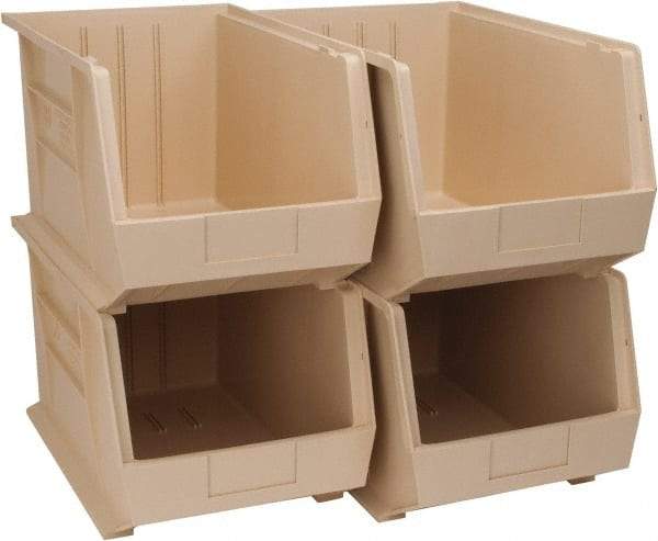 Quantum Storage - 75 Lb. Load Capacity, 18" Deep, Ivory Polypropylene Hopper Stacking Bin - 10" High x 11" Wide x 18" Long - Industrial Tool & Supply