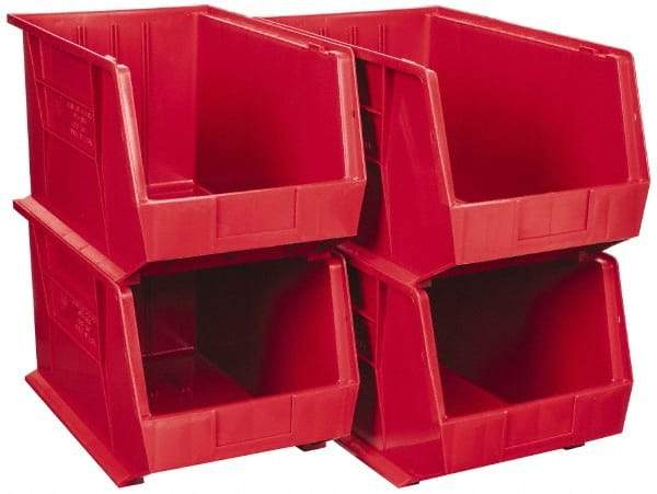 Quantum Storage - 75 Lb. Load Capacity, 18" Deep, Red Polypropylene Hopper Stacking Bin - 10" High x 11" Wide x 18" Long - Industrial Tool & Supply
