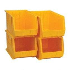 Quantum Storage - 75 Lb. Load Capacity, 18" Deep, Yellow Polypropylene Hopper Stacking Bin - 10" High x 11" Wide x 18" Long - Industrial Tool & Supply