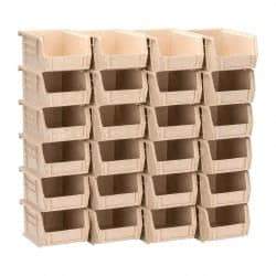 Quantum Storage - 10 Lb. Load Capacity, 5-3/8" Deep, Ivory Polypropylene Hopper Stacking Bin - 3" High x 4-1/8" Wide x 5-3/8" Long - Industrial Tool & Supply