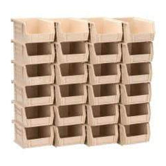 Quantum Storage - 10 Lb. Load Capacity, 5-3/8" Deep, Ivory Polypropylene Hopper Stacking Bin - 3" High x 4-1/8" Wide x 5-3/8" Long - Industrial Tool & Supply