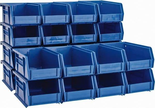 Quantum Storage - 10 Lb. Load Capacity, 7-3/8" Deep, Blue Polypropylene Hopper Stacking Bin - 3" High x 4-1/8" Wide x 7-3/8" Long - Industrial Tool & Supply