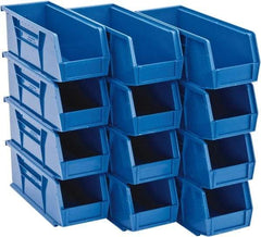 Quantum Storage - 30 Lb. Load Capacity, 10-7/8" Deep, Blue Polypropylene Hopper Stacking Bin - 4" High x 4-1/8" Wide x 10-7/8" Long - Industrial Tool & Supply