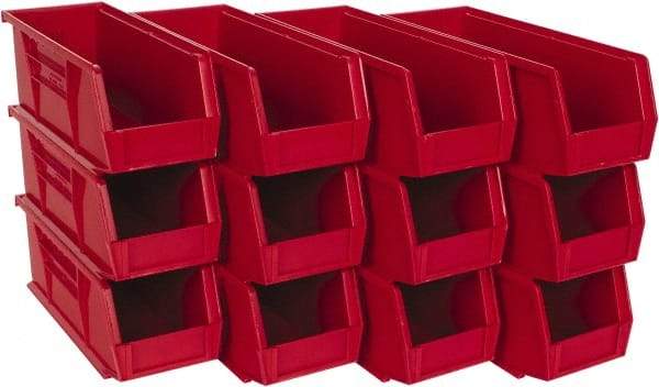 Quantum Storage - 30 Lb. Load Capacity, 10-7/8" Deep, Red Polypropylene Hopper Stacking Bin - 4" High x 4-1/8" Wide x 10-7/8" Long - Industrial Tool & Supply