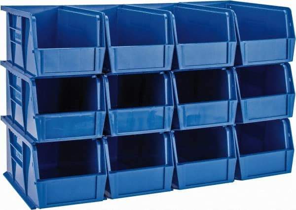 Quantum Storage - 30 Lb. Load Capacity, 10-7/8" Deep, Blue Polypropylene Hopper Stacking Bin - 5" High x 5-1/2" Wide x 10-7/8" Long - Industrial Tool & Supply