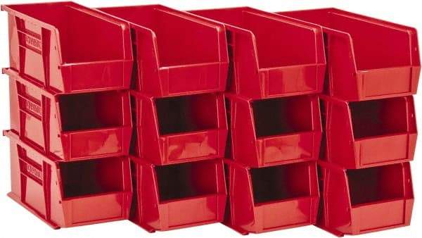 Quantum Storage - 30 Lb. Load Capacity, 10-7/8" Deep, Red Polypropylene Hopper Stacking Bin - 5" High x 5-1/2" Wide x 10-7/8" Long - Industrial Tool & Supply