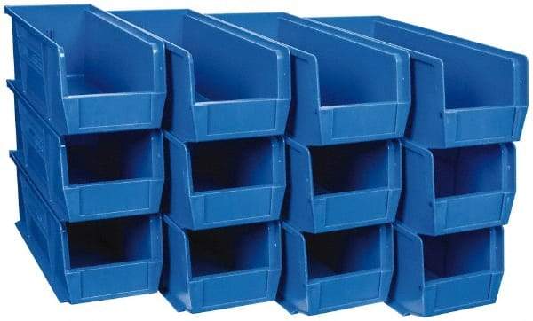 Quantum Storage - 50 Lb. Load Capacity, 14-3/4" Deep, Blue Polypropylene Hopper Stacking Bin - 5" High x 5-1/2" Wide x 14-3/4" Long - Industrial Tool & Supply