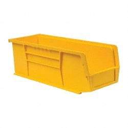 Quantum Storage - 50 Lb. Load Capacity, 14-3/4" Deep, Yellow Polypropylene Hopper Stacking Bin - 5" High x 5-1/2" Wide x 14-3/4" Long - Industrial Tool & Supply