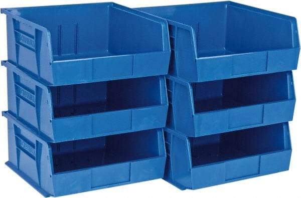 Quantum Storage - 50 Lb. Load Capacity, 10-7/8" Deep, Blue Polypropylene Hopper Stacking Bin - 5" High x 11" Wide x 10-7/8" Long - Industrial Tool & Supply