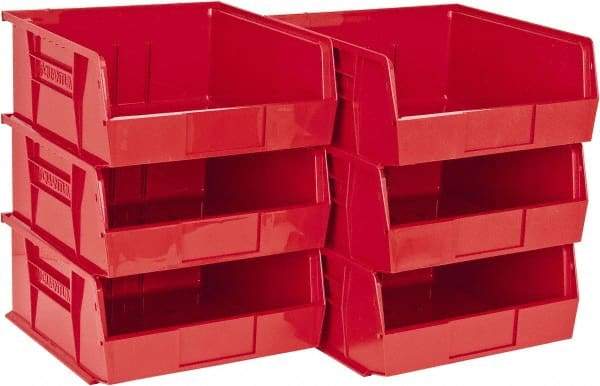 Quantum Storage - 50 Lb. Load Capacity, 10-7/8" Deep, Red Polypropylene Hopper Stacking Bin - 5" High x 11" Wide x 10-7/8" Long - Industrial Tool & Supply
