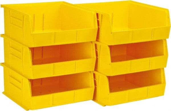 Quantum Storage - 50 Lb. Load Capacity, 10-7/8" Deep, Yellow Polypropylene Hopper Stacking Bin - 5" High x 11" Wide x 10-7/8" Long - Industrial Tool & Supply