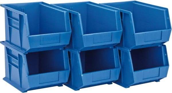 Quantum Storage - 50 Lb. Load Capacity, 10-3/4" Deep, Blue Polypropylene Hopper Stacking Bin - 7" High x 8-1/4" Wide x 10-3/4" Long - Industrial Tool & Supply