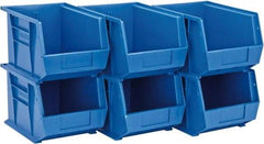 Quantum Storage - 50 Lb. Load Capacity, 10-3/4" Deep, Blue Polypropylene Hopper Stacking Bin - 7" High x 8-1/4" Wide x 10-3/4" Long - Industrial Tool & Supply