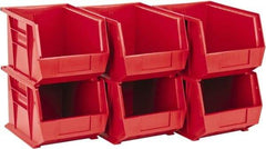 Quantum Storage - 50 Lb. Load Capacity, 10-3/4" Deep, Red Polypropylene Hopper Stacking Bin - 7" High x 8-1/4" Wide x 10-3/4" Long - Industrial Tool & Supply