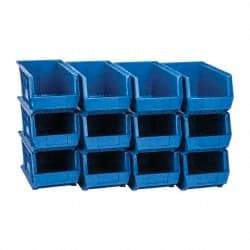Quantum Storage - 60 Lb. Load Capacity, 14-3/4" Deep, Blue Polypropylene Hopper Stacking Bin - 7" High x 8-1/4" Wide x 14-3/4" Long - Industrial Tool & Supply