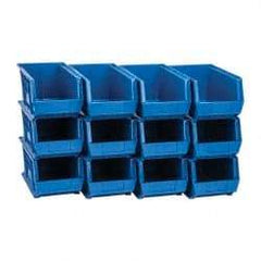 Quantum Storage - 60 Lb. Load Capacity, 14-3/4" Deep, Blue Polypropylene Hopper Stacking Bin - 7" High x 8-1/4" Wide x 14-3/4" Long - Industrial Tool & Supply