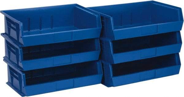 Quantum Storage - 60 Lb. Load Capacity, 10-7/8" Deep, Blue Polypropylene Hopper Stacking Bin - 5" High x 16-1/2" Wide x 10-7/8" Long - Industrial Tool & Supply