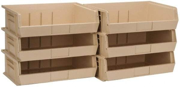Quantum Storage - 60 Lb. Load Capacity, 10-7/8" Deep, Ivory Polypropylene Hopper Stacking Bin - 5" High x 16-1/2" Wide x 10-7/8" Long - Industrial Tool & Supply